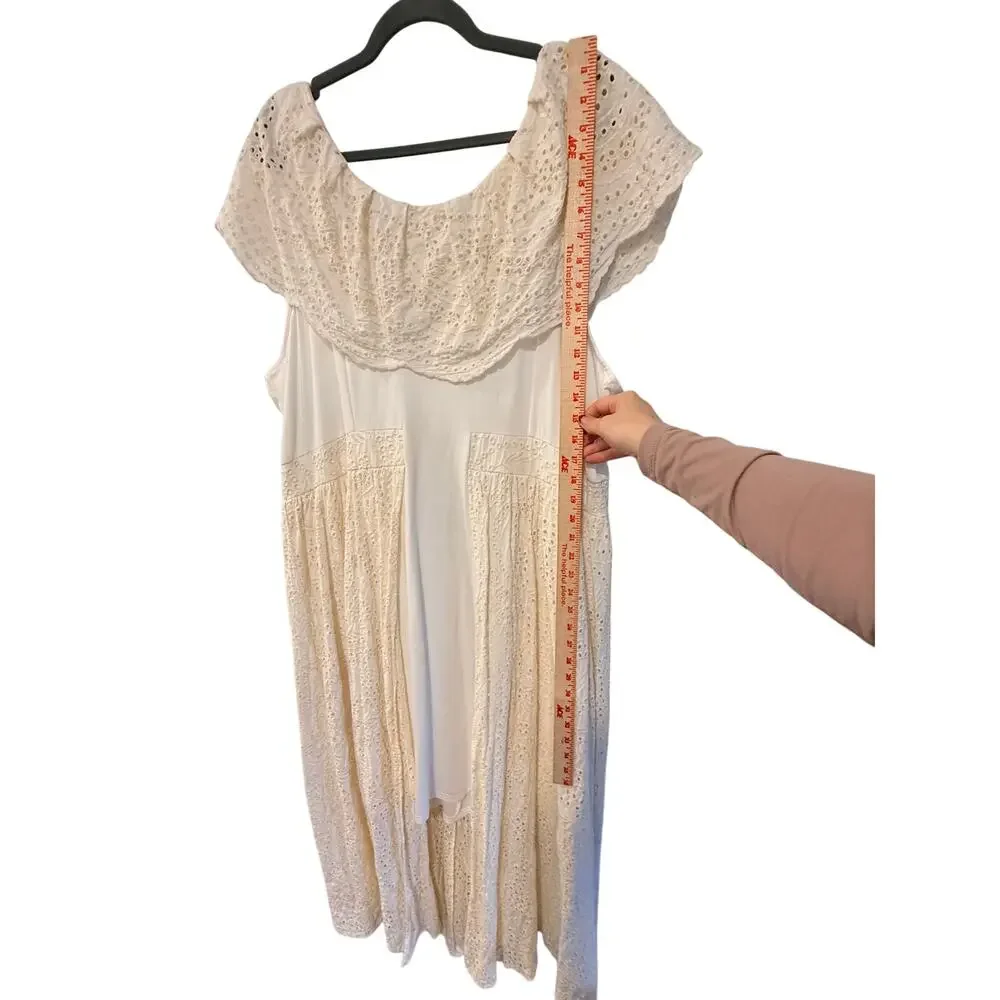 C Wonder 2X Christian Siriano Off Shoulder Eyelet Boho Maxi Dress $149 NEW Cream - Picture 8 of 11